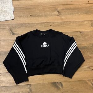 Adidas Roma Black Cropped Crewneck with White Stripe Sleeves